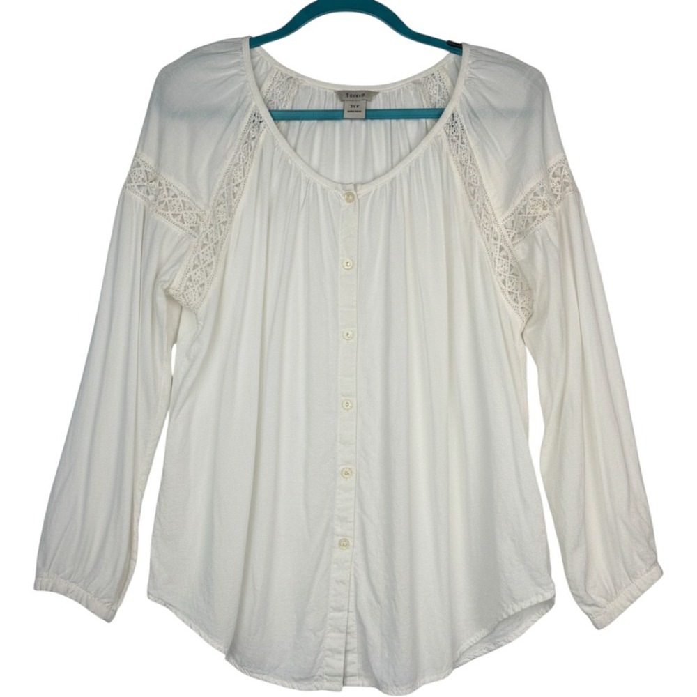 Ariat Lace Crochet Inset Button Front Blouse Size Medium White